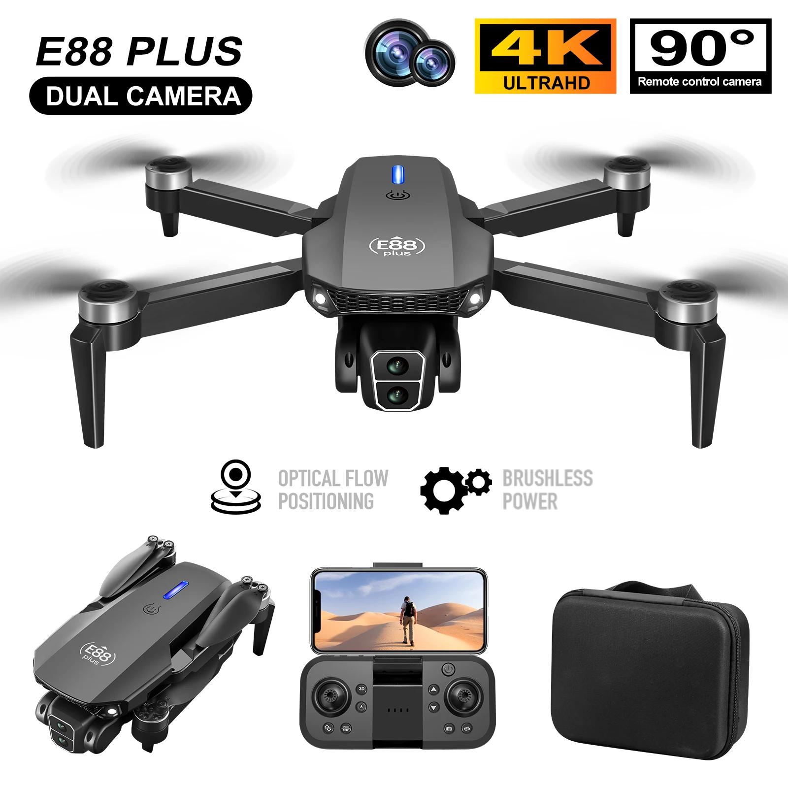 Drone Quadcopter E88 Plus baru - Drone Cinematic ulasan dan harga